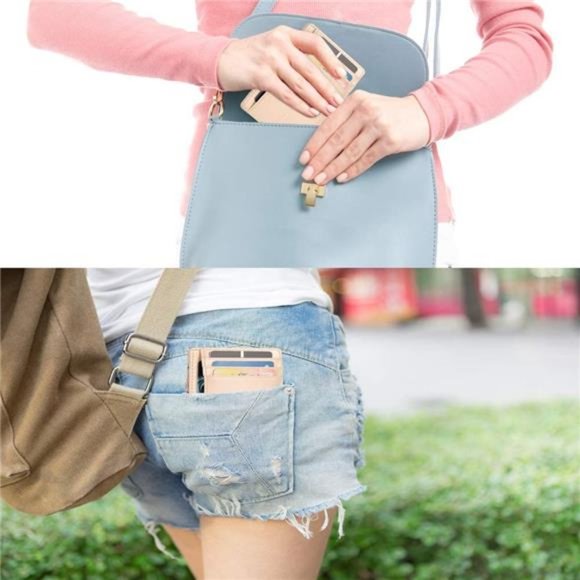 Slim RFID Blocking Card Holder Minimalist Leather Front Pocket Wallet for Women - Picture 7 of 7